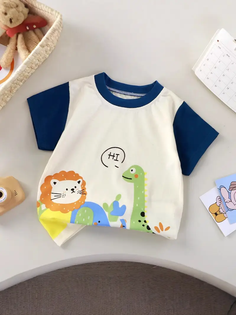 Baby T-Shirt White Yellow Cartoon Short Sleeve Cotton