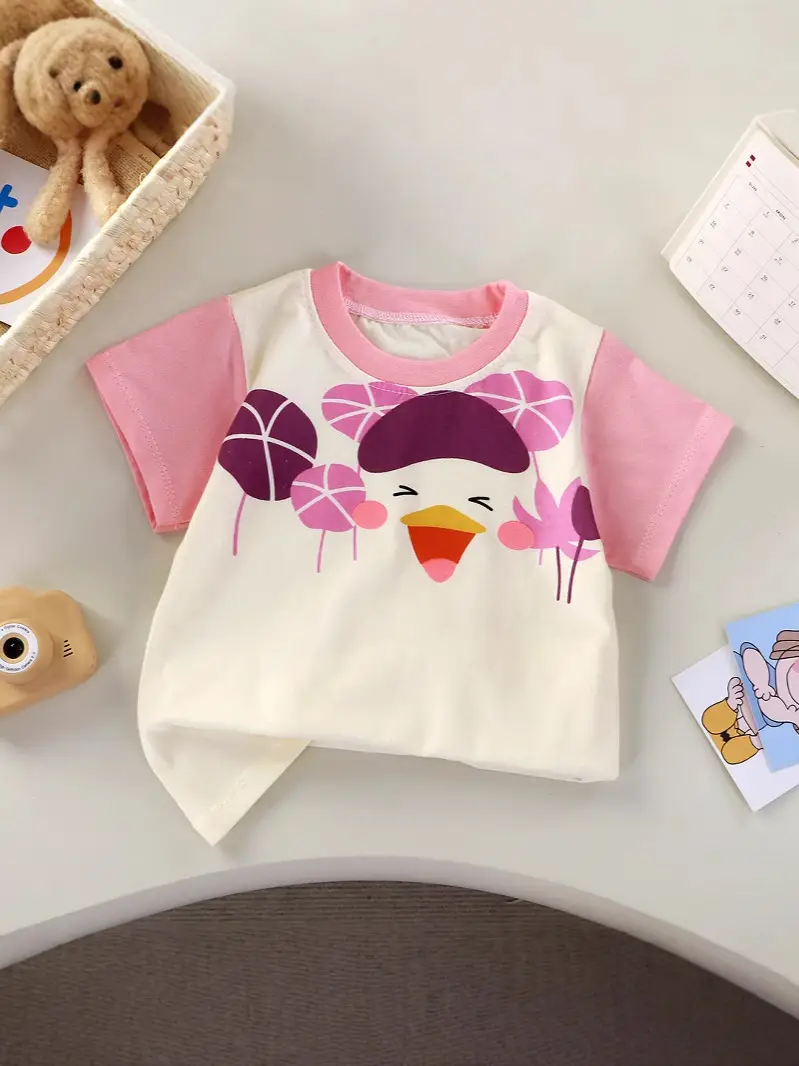 Baby T-Shirt White Yellow Cartoon Short Sleeve Cotton