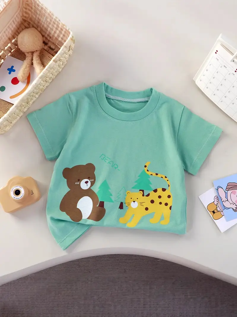Baby T-Shirt White Yellow Cartoon Short Sleeve Cotton