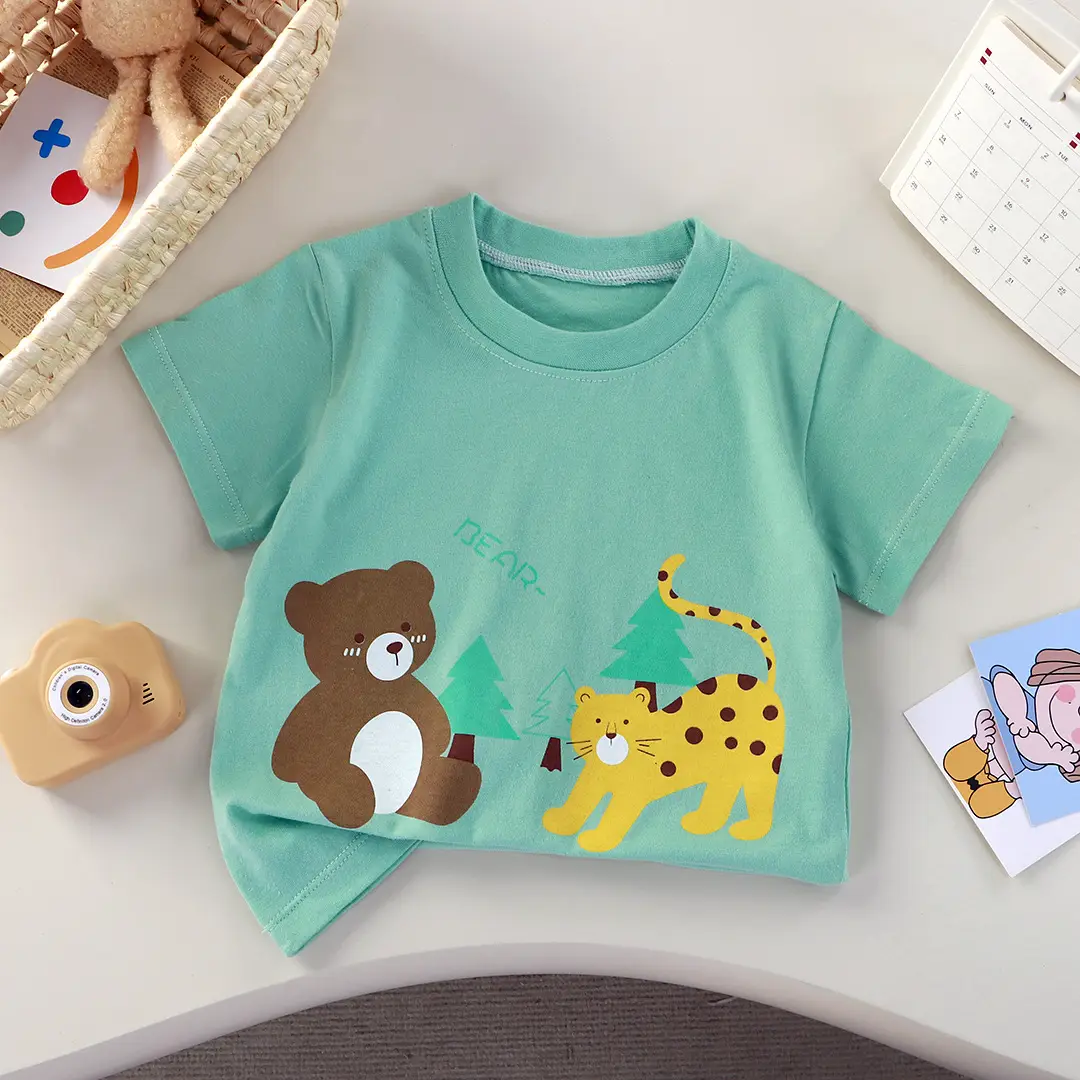Baby T-Shirt White Yellow Cartoon Short Sleeve Cotton