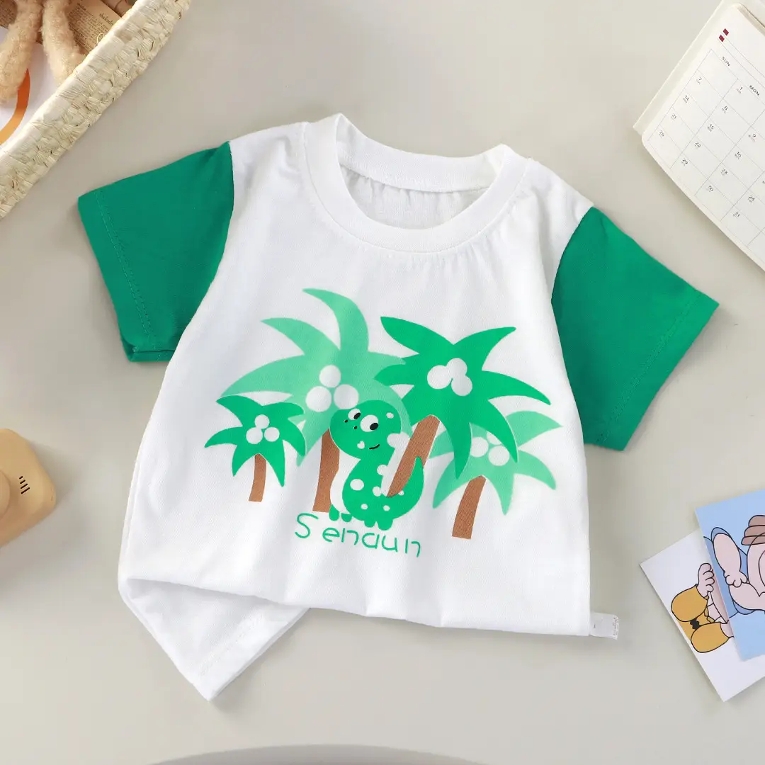 Baby T-Shirt White Yellow Cartoon Short Sleeve Cotton