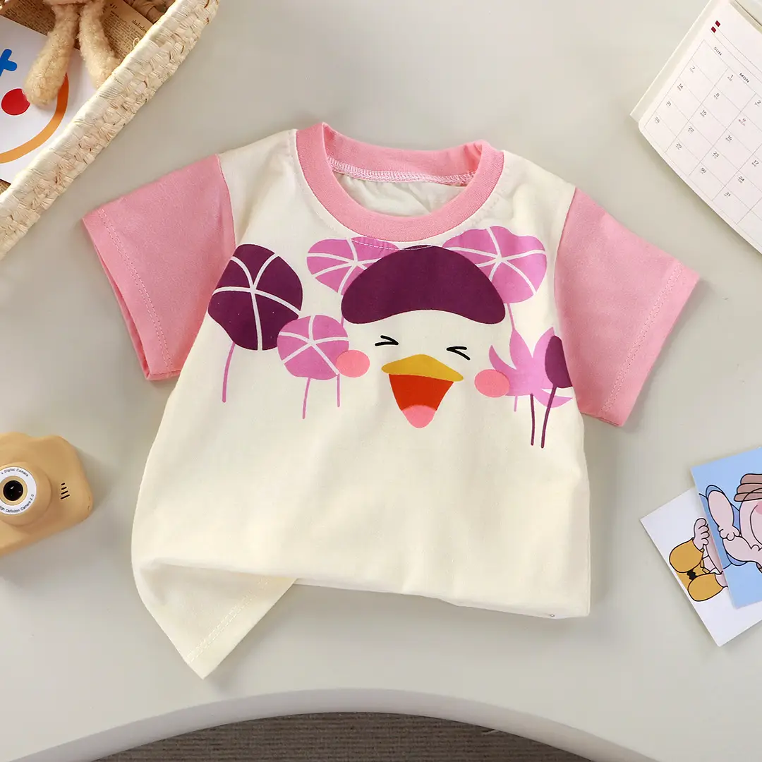 Baby T-Shirt White Yellow Cartoon Short Sleeve Cotton