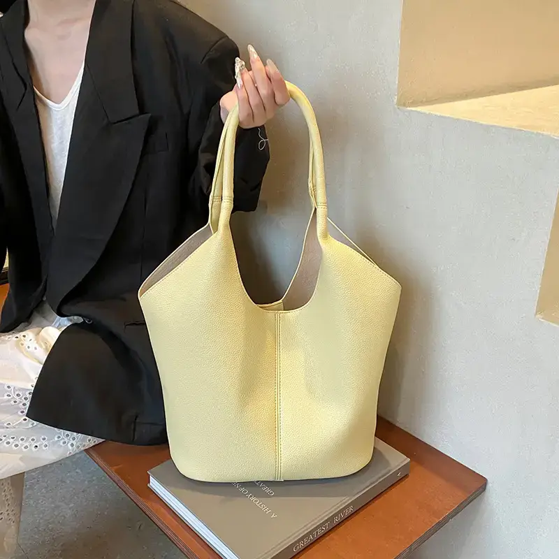Women's Yellow Bucket Tote Bag Large Capacity - Image 6