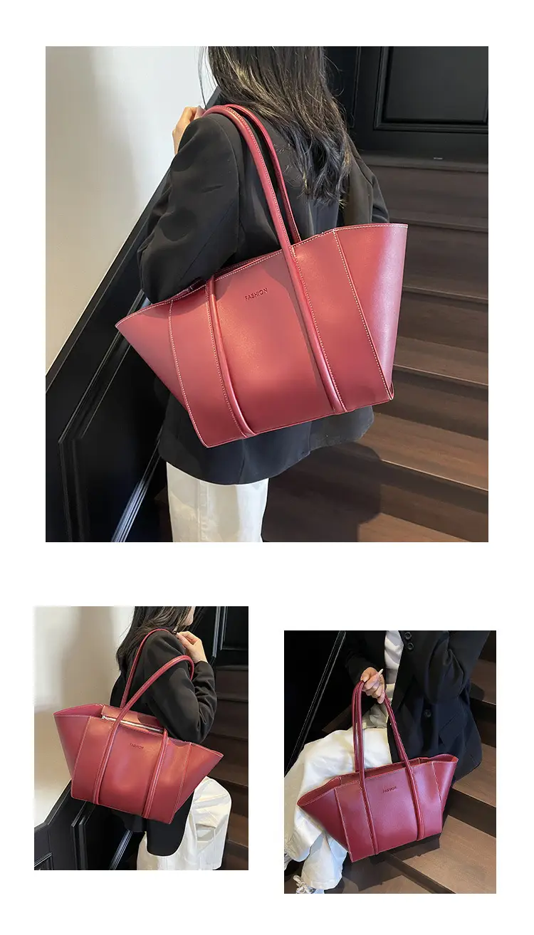 Women's Foldable Tote Bag Black Leather Large Capacity — feature 10