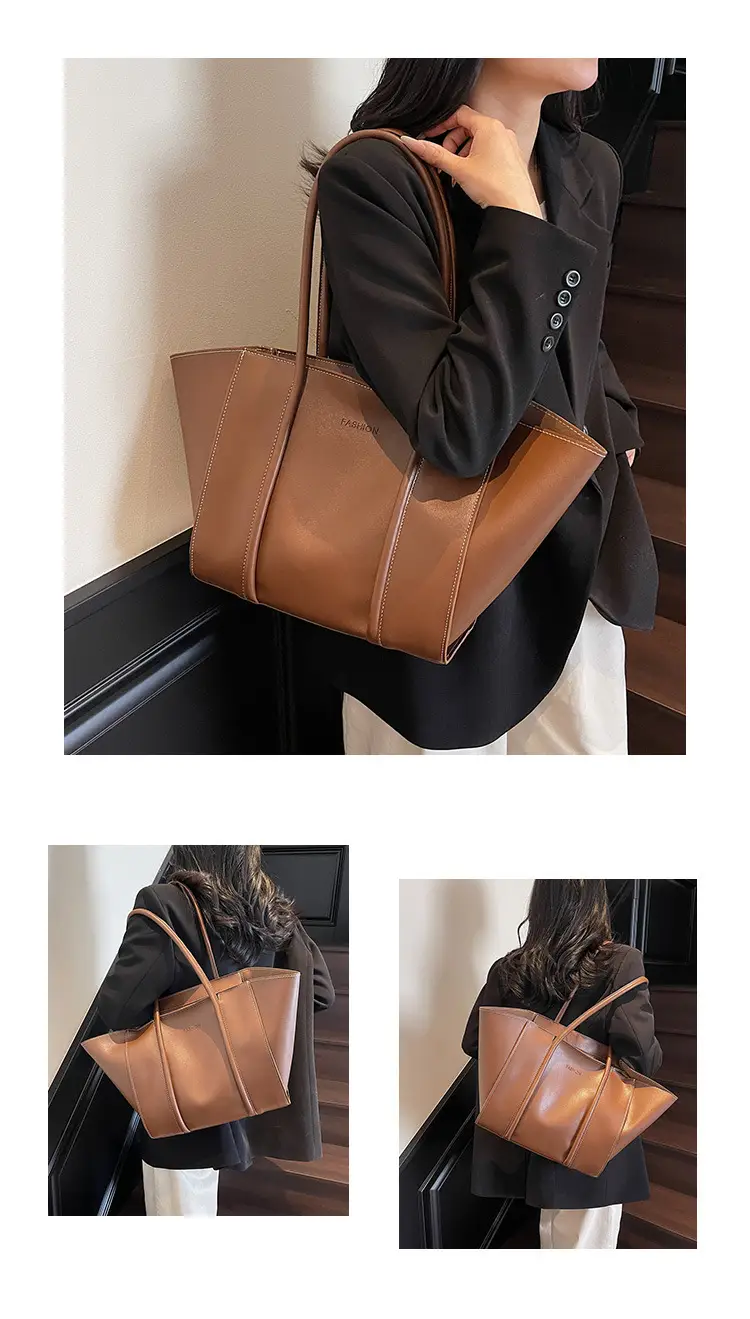 Women's Foldable Tote Bag Black Leather Large Capacity — feature 12