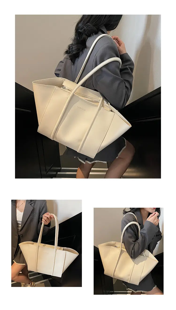 Women's Foldable Tote Bag Black Leather Large Capacity — feature 14