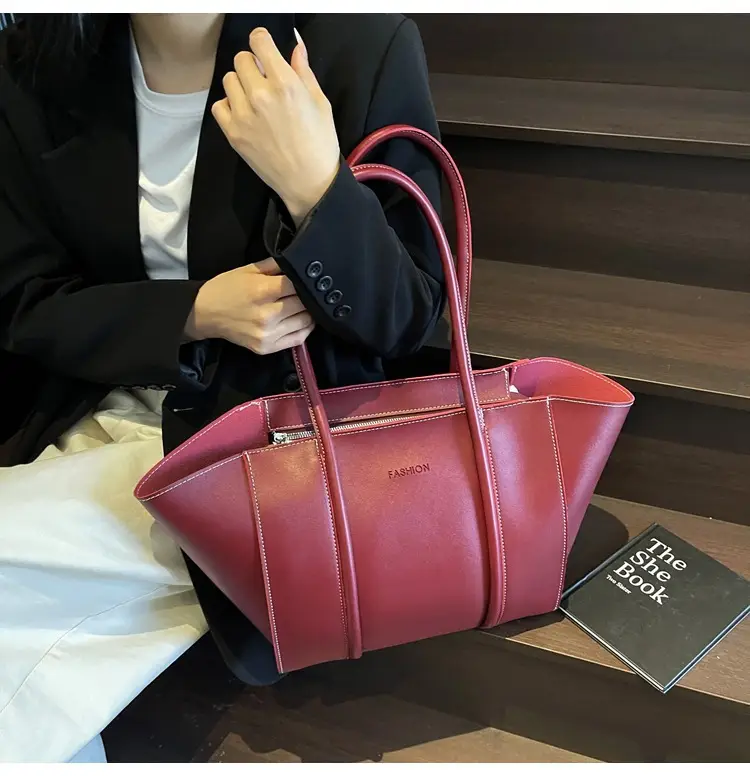 Women's Foldable Tote Bag Black Leather Large Capacity — feature 15