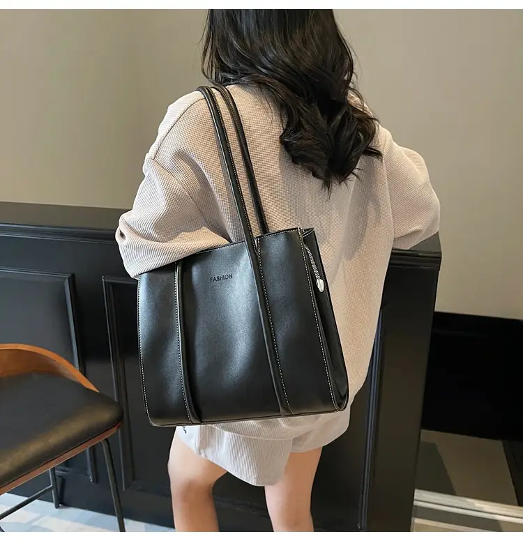 Women's Foldable Tote Bag Black Leather Large Capacity — feature 23