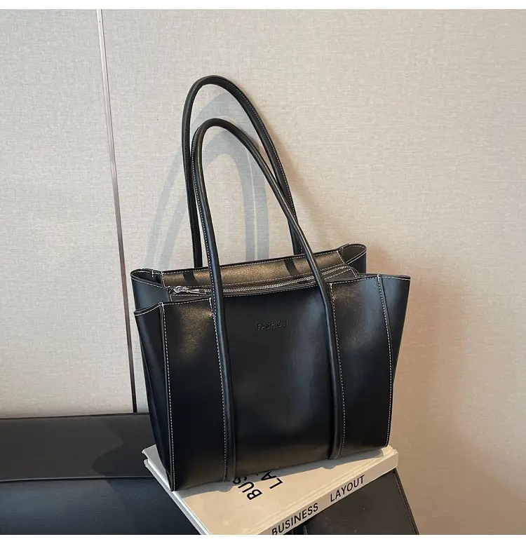 Women's Foldable Tote Bag Black Leather Large Capacity — feature 28