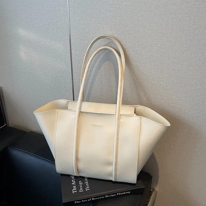Women's Foldable Tote Bag Black Leather Large Capacity - Image 4