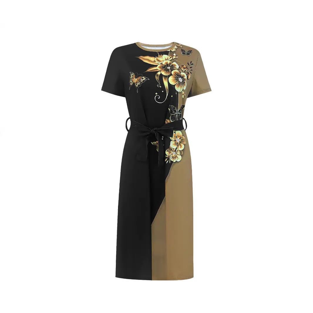 Women's Black Printed Belted Dress 2025 - Image 5