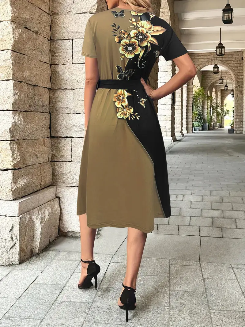 Women's Black Printed Belted Dress 2025 — feature 6