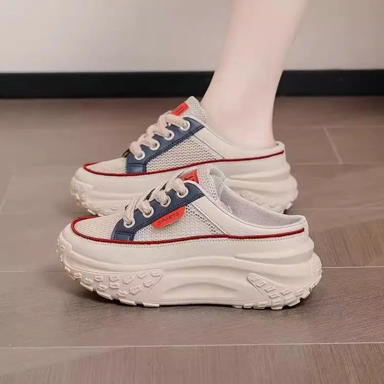 Women's Baotou Mesh Slippers White Red 2025 Summer - Image 5