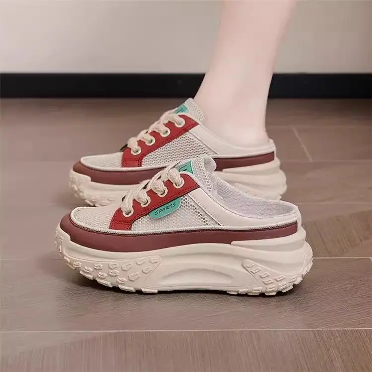 Women's Baotou Mesh Slippers White Red 2025 Summer - Image 6