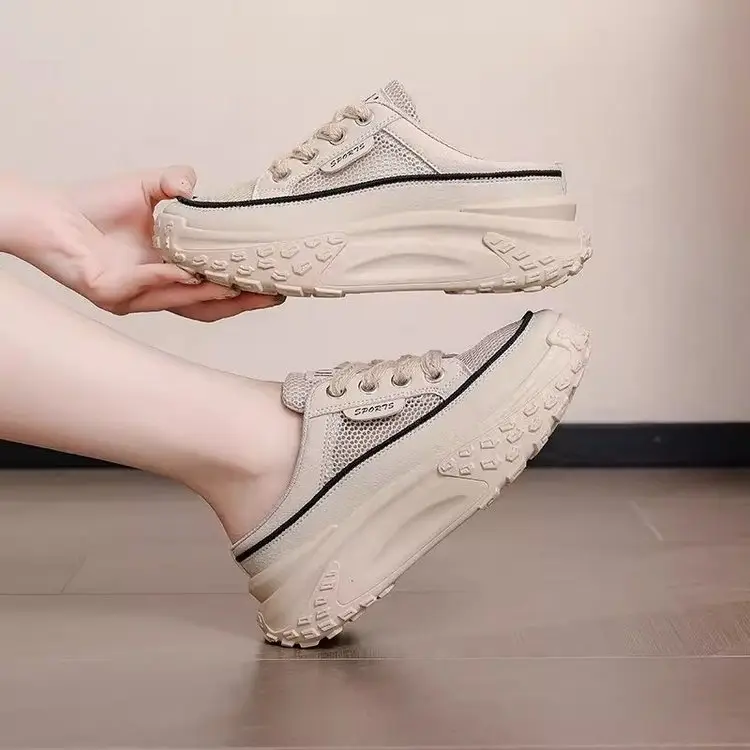 Women's Baotou Mesh Slippers White Red 2025 Summer - Image 7