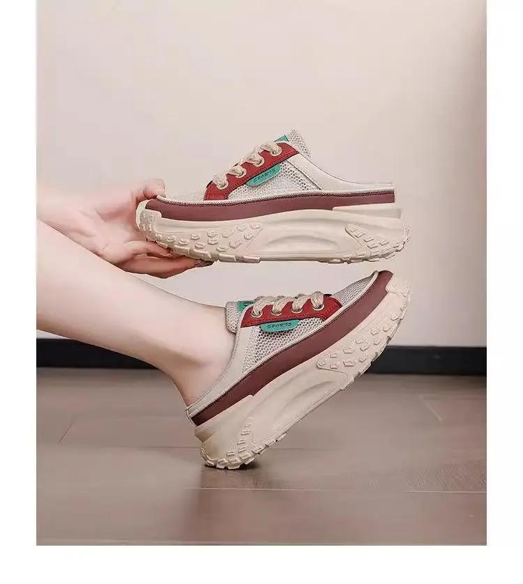 Women's Baotou Mesh Slippers White Red 2025 Summer — feature 4
