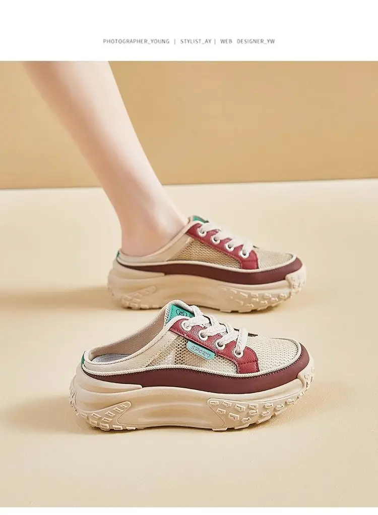 Women's Baotou Mesh Slippers White Red 2025 Summer — feature 5