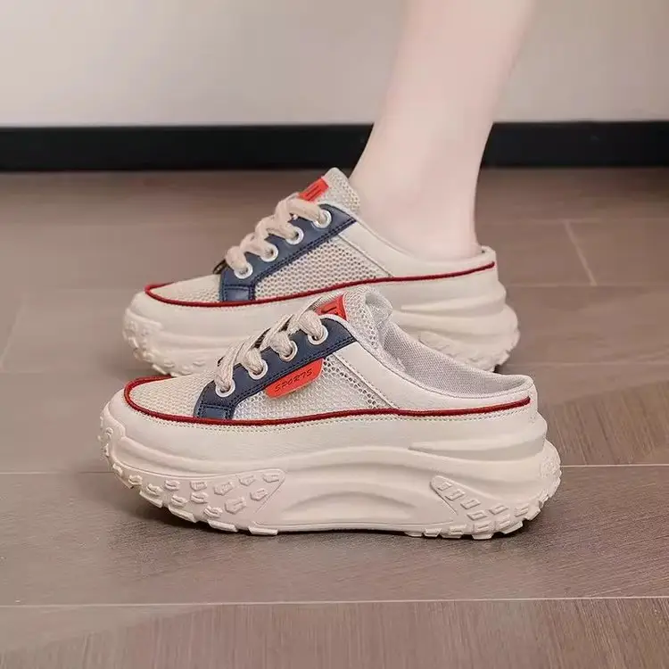Women's Baotou Mesh Slippers White Red 2025 Summer - Image 2