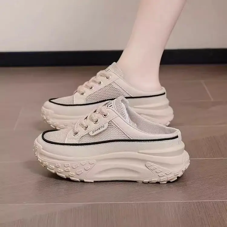 Women's Baotou Mesh Slippers White Red 2025 Summer - Image 3