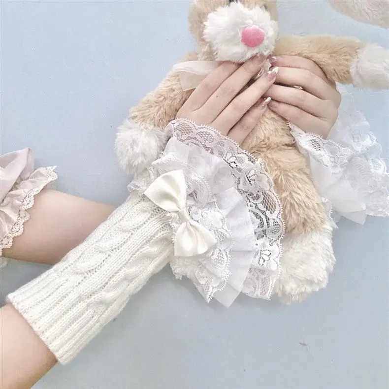 Millennium Y2K Spice Girl Lace Lace Bow Cute Girl Knitted Twist Hand Sleeve Fake Sleeve Gloves for Women — feature 1