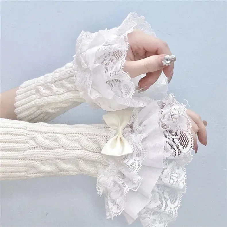 Millennium Y2K Spice Girl Lace Lace Bow Cute Girl Knitted Twist Hand Sleeve Fake Sleeve Gloves for Women — feature 2