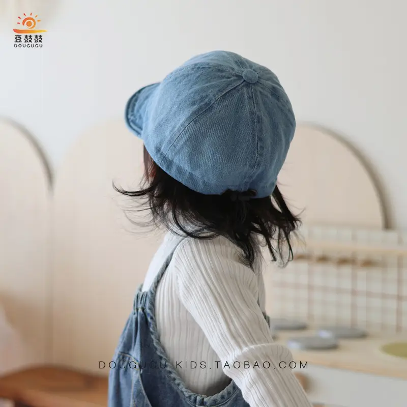 Kids Blue Denim Baseball Cap with Korean Letters P - Image 7
