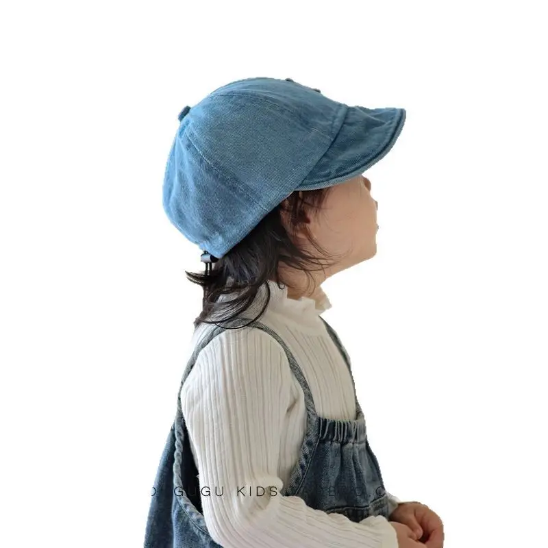 Kids Blue Denim Baseball Cap with Korean Letters P - Image 8