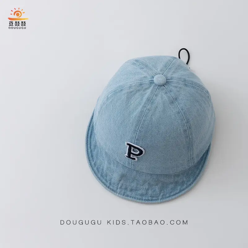 Kids Blue Denim Baseball Cap with Korean Letters P — feature 15