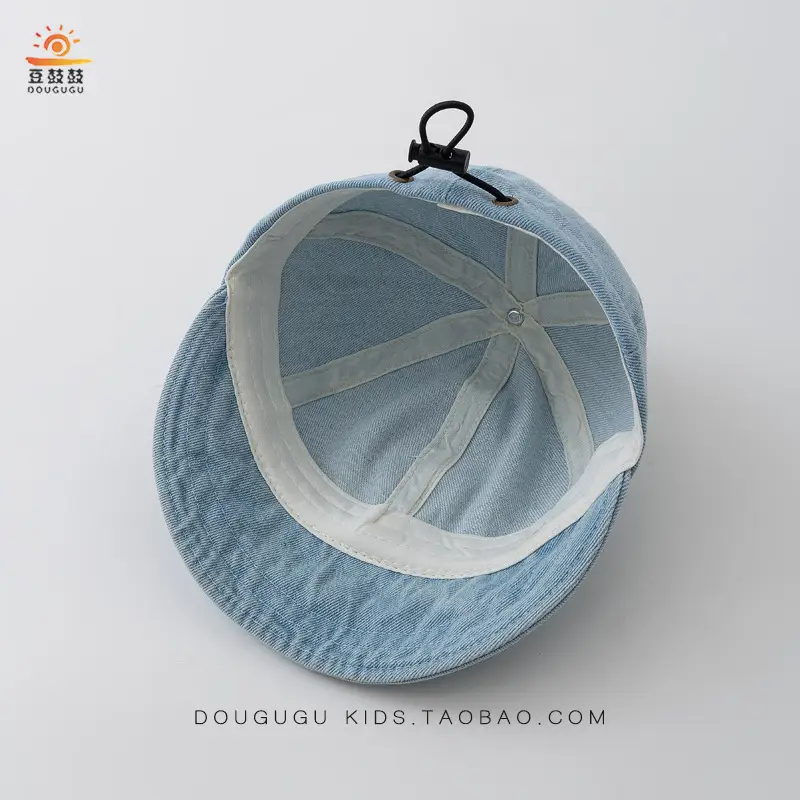 Kids Blue Denim Baseball Cap with Korean Letters P — feature 4