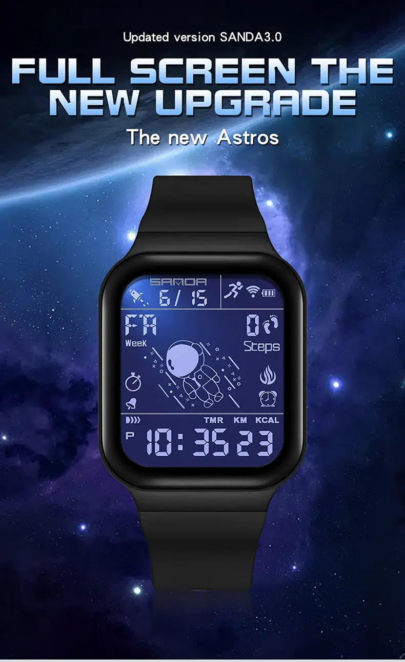 Sanda Black Digital Sport Watch with GPS & Water Resistant — feature 25