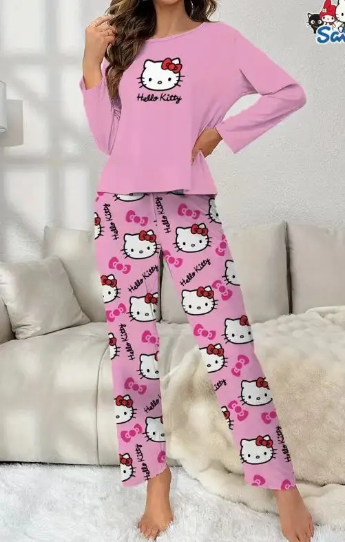Sanrio HelloKitty Women's Pink Pajamas Spring Autumn New Design