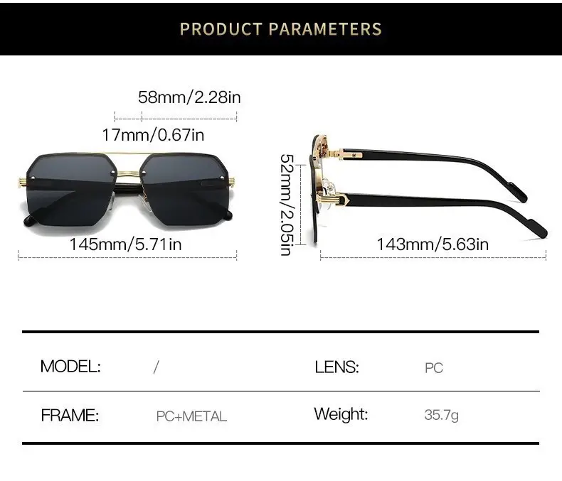 Square Sunglasses 2026 European American Style Gold Frame — feature 11
