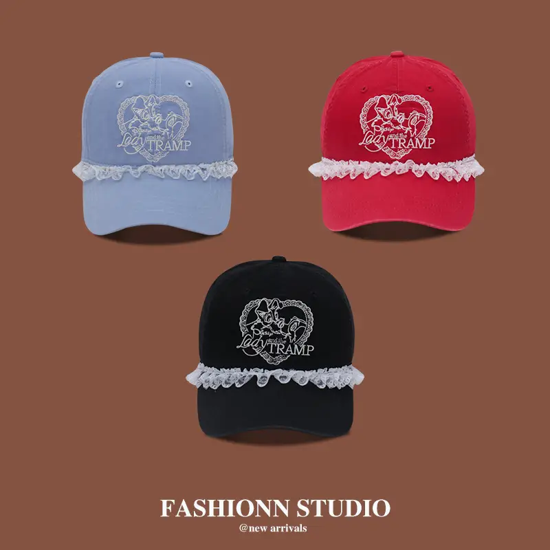 Red Korean-style Face Embroidered Cap for Women - Image 5