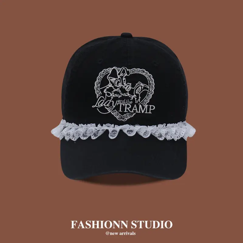 Red Korean-style Face Embroidered Cap for Women - Image 2