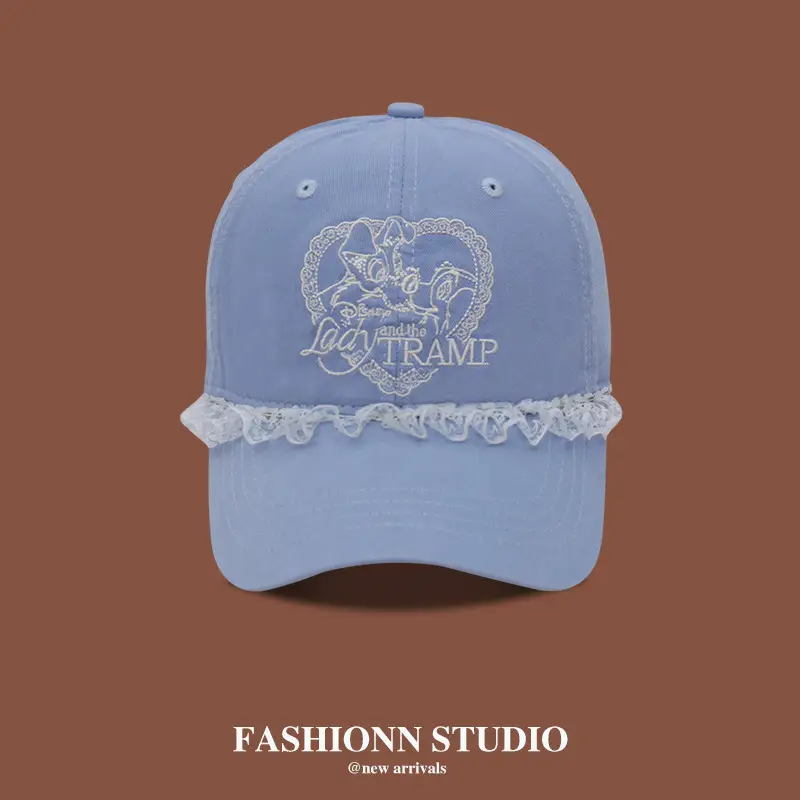 Red Korean-style Face Embroidered Cap for Women - Image 3