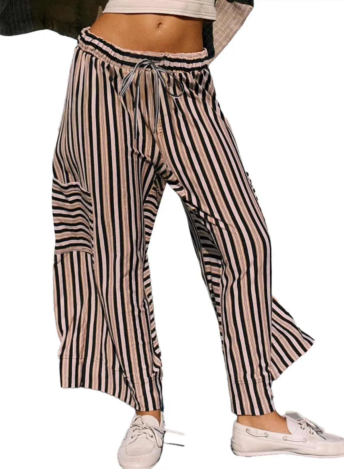 Women Striped Loose Fit Pants Casual Winter Wear
