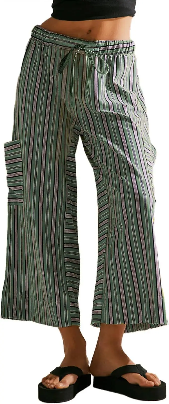 Women Striped Loose Fit Pants Casual Winter Wear
