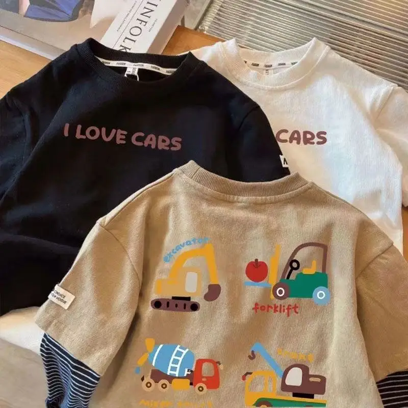 Spring Boys Cotton Cartoon T-Shirt with Excavator Design — feature 11