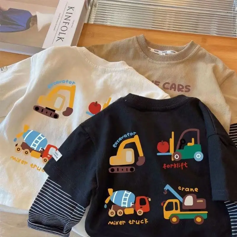 Spring Boys Cotton Cartoon T-Shirt with Excavator Design — feature 9