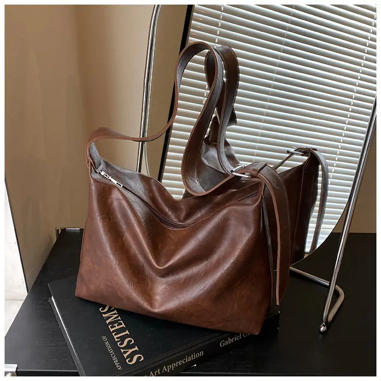 Women's Brown Leather Shoulder Bag Large Capacity 2025 - Image 2
