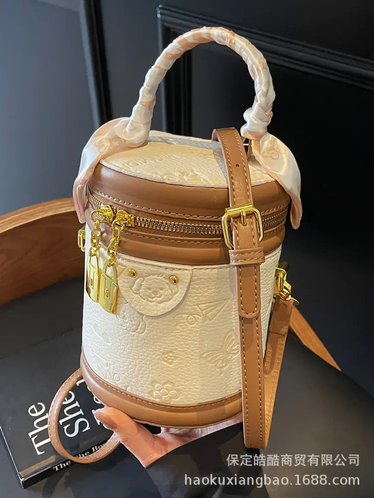 Women's New Style Mini Crossbody Bag Brown Beige Gold Accents - Image 6