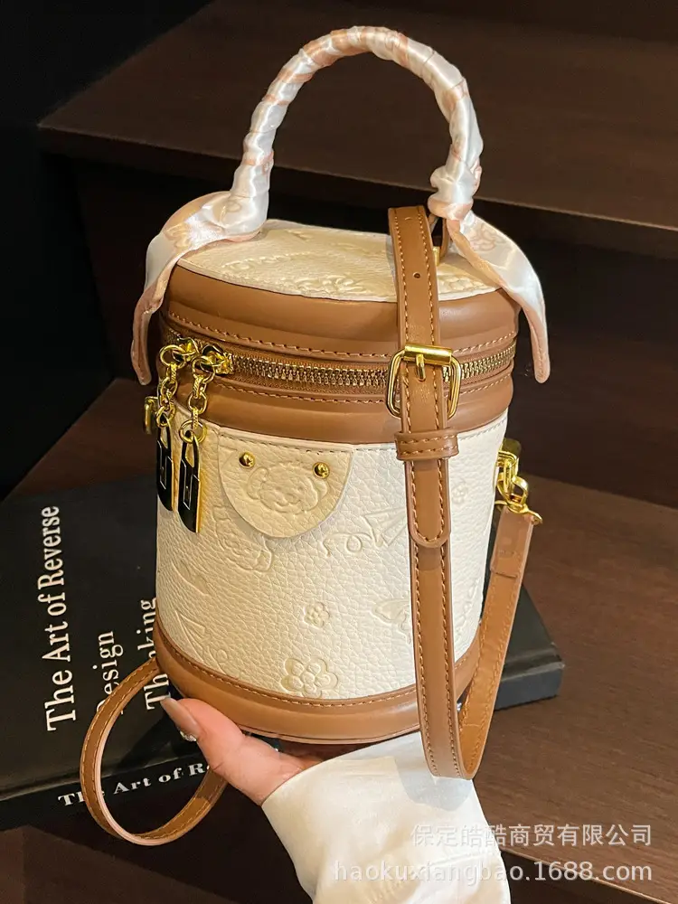 Women's New Style Mini Crossbody Bag Brown Beige Gold Accents - Image 8