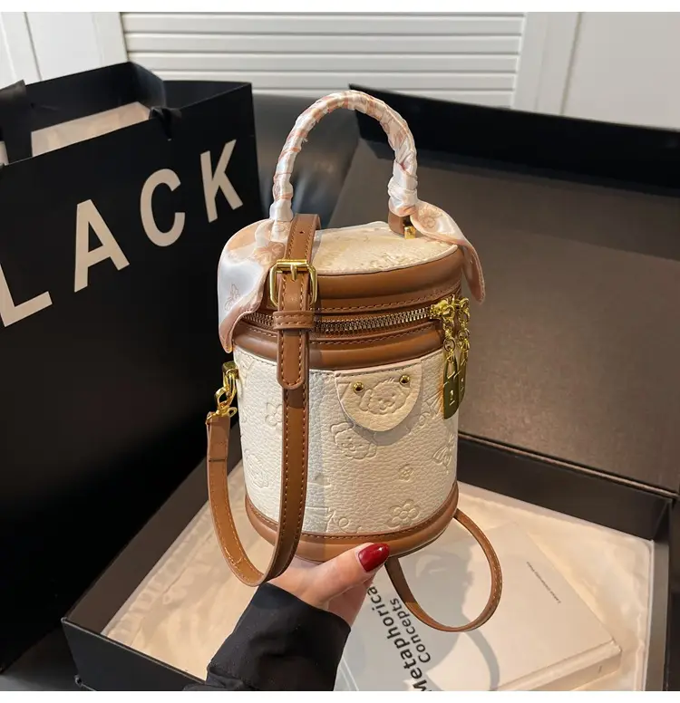 Women's New Style Mini Crossbody Bag Brown Beige Gold Accents — feature 13