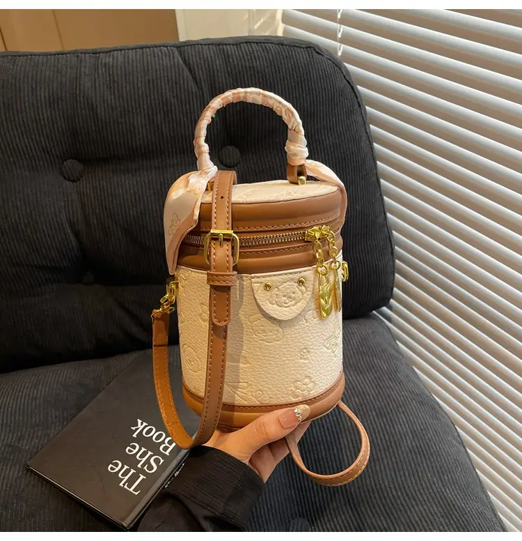 Women's New Style Mini Crossbody Bag Brown Beige Gold Accents — feature 15