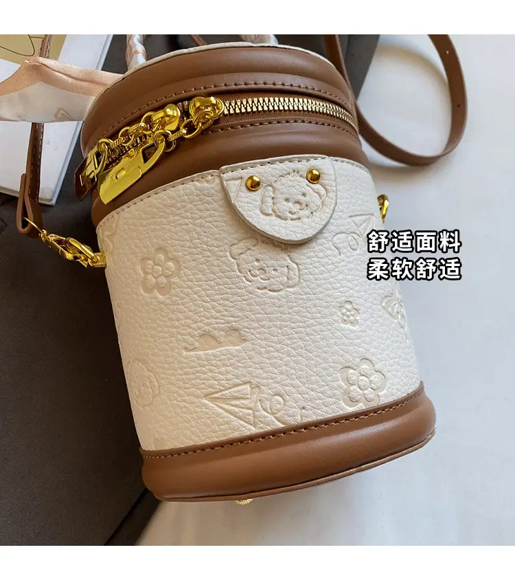 Women's New Style Mini Crossbody Bag Brown Beige Gold Accents — feature 2