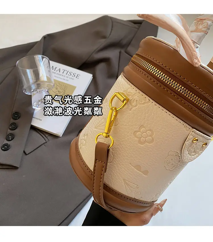 Women's New Style Mini Crossbody Bag Brown Beige Gold Accents — feature 3