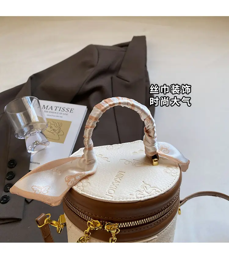 Women's New Style Mini Crossbody Bag Brown Beige Gold Accents — feature 4