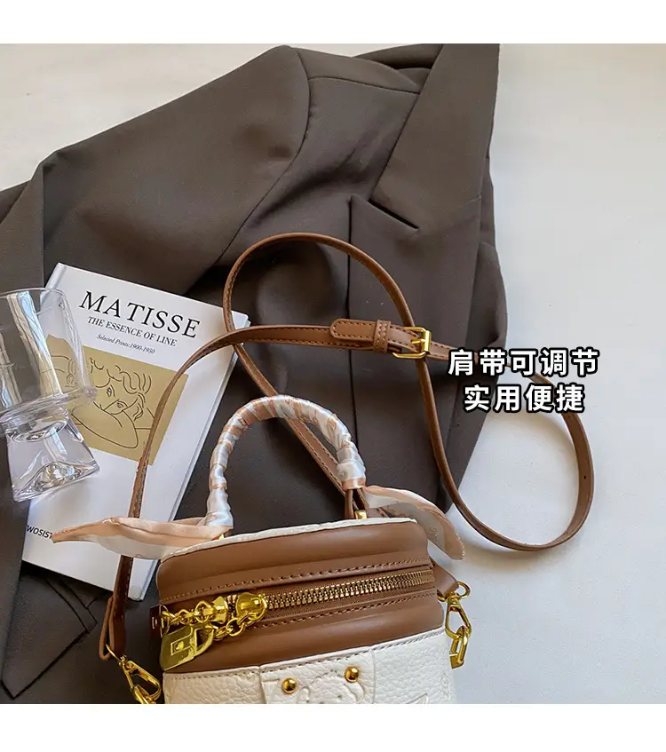 Women's New Style Mini Crossbody Bag Brown Beige Gold Accents — feature 5