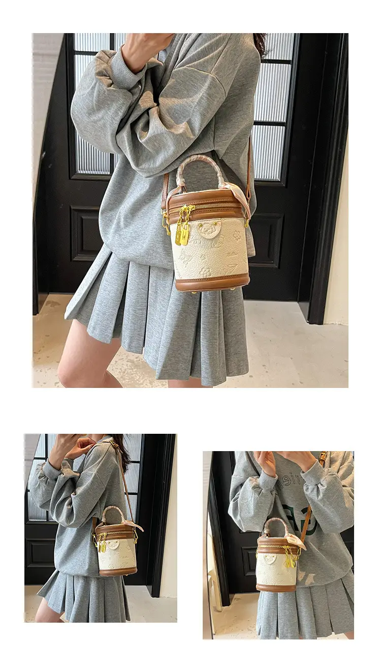 Women's New Style Mini Crossbody Bag Brown Beige Gold Accents — feature 9