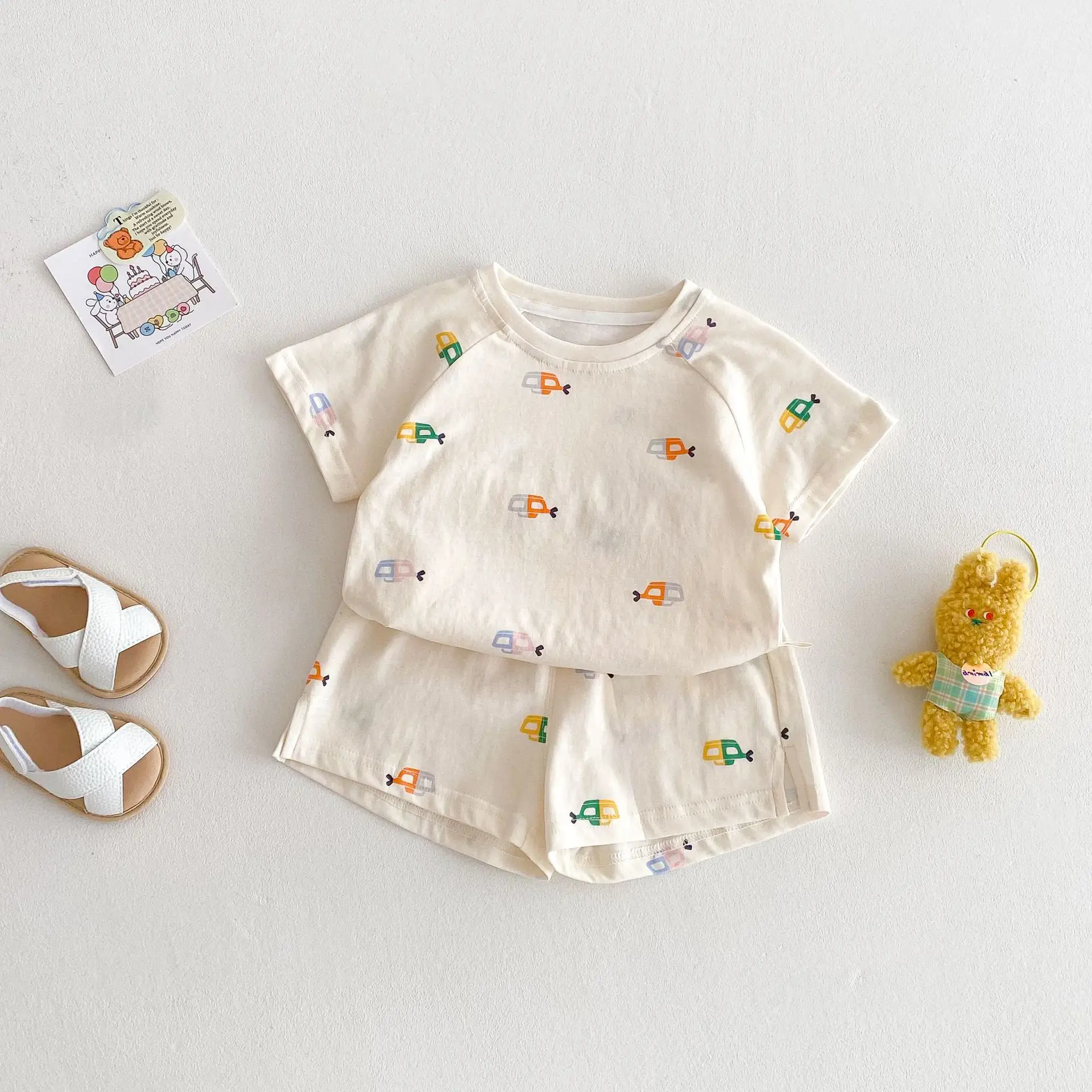 Children's Cartoon Print Summer T-Shirt Shorts Set - Image 2